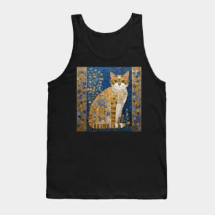 Klimt Orange Tabby Cat in a Blue Flower Garden Tank Top